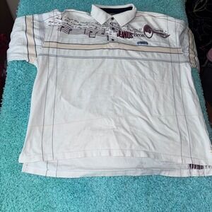 Akademiks Jeanius Mens 2XL Polo Shirt White Striped Musical Notes‎ y2k 90s